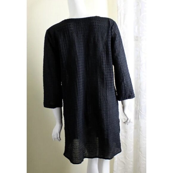 Eileen Fisher Sz XS Black Grid Texture Organic Cotton Voile Tunic Top $218 RARE - Picture 5 of 12